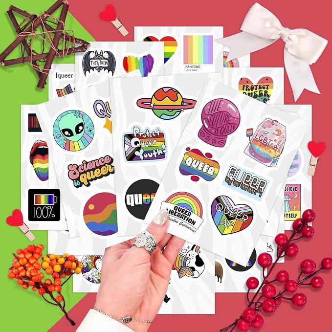 100Pcs Queer Stickers for Water Bottle and Laptop - Queer Party Supplies & Decorations, Waterproof Vinyl Decals, LGBTQ+ and Pride Stickers, Gifts for Women & Men