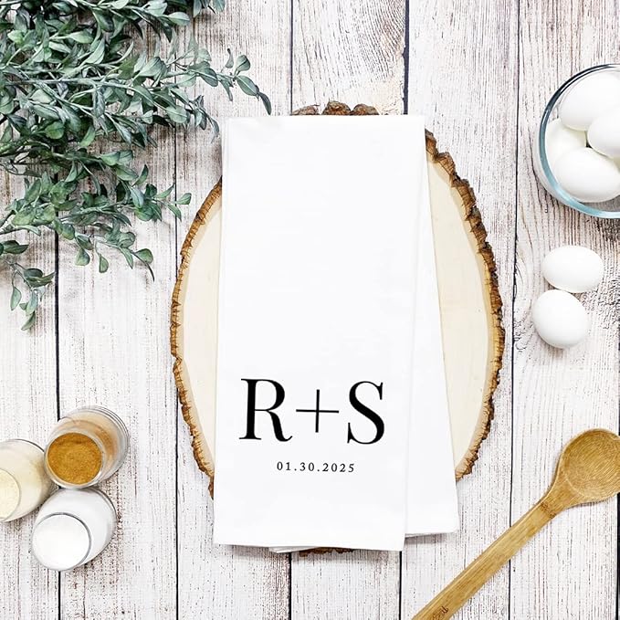 Andaz Press Personalized Kitchen Towel, Flour Sack Tea Towel Couples Monogram with Year Custom Kitchen Gifts Bridal Shower Wedding Gift Housewarming Gift for Couples Hand Towel Farmhouse Kitchen Decor