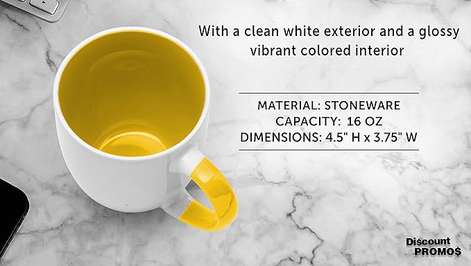 DISCOUNT PROMOS Bistro Style Large Coffee Mugs 16 oz. Set of 10, Bulk Pack - Perfect for Coffee, Tea, Espresso, Hot Cocoa, Other Beverages - Yellow