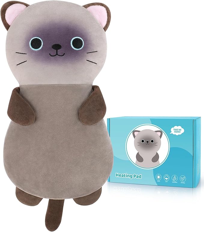 Microwave Heating Pad for Period Cramps & Pain Relief, Siamese Cat Microwavable Heating Pads for Kids Birthday, Animals Heating Pad for Women Mother's Day, Cat Plush Warmer for Shoulder Neck Knee Back