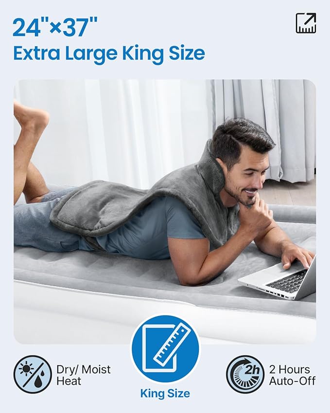 RENPHO King Size Heating Pad for Back, Mothers Day Gifts for Mom Wife & Birthday Gifts for Men, FSA Eligible, 24"x37" XL Large Weighted Electric Heat Pad for Neck and Shoulders, ETL Certified, Gray