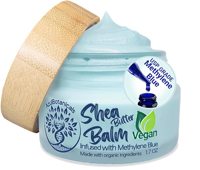 Vegan Methylene Blue Infused Shea Butter Balm for All skin types, Anti-Aging, Face and Full Moisturizer, Stretchmarks, Rosacea, Psoriasis, Eczema, Acne, Organic Vegan Ingredients 1.7 oz