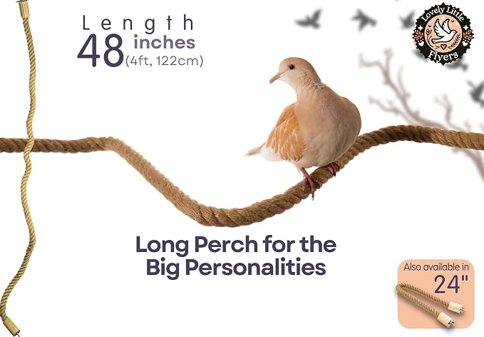 Bird Rope Perch for Parrots, Bendable Natural Jute Boing with Pine Wood and Stainless Steel Mount, Cotton Alternative, Cage Accessory for Parrots (Brown, 4 feet)