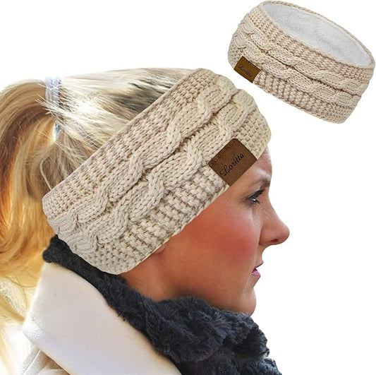 Loritta Womens Ear Warmers Headbands Winter Warm Fuzzy Cable Knit Head Wrap Fleece Lined Gifts