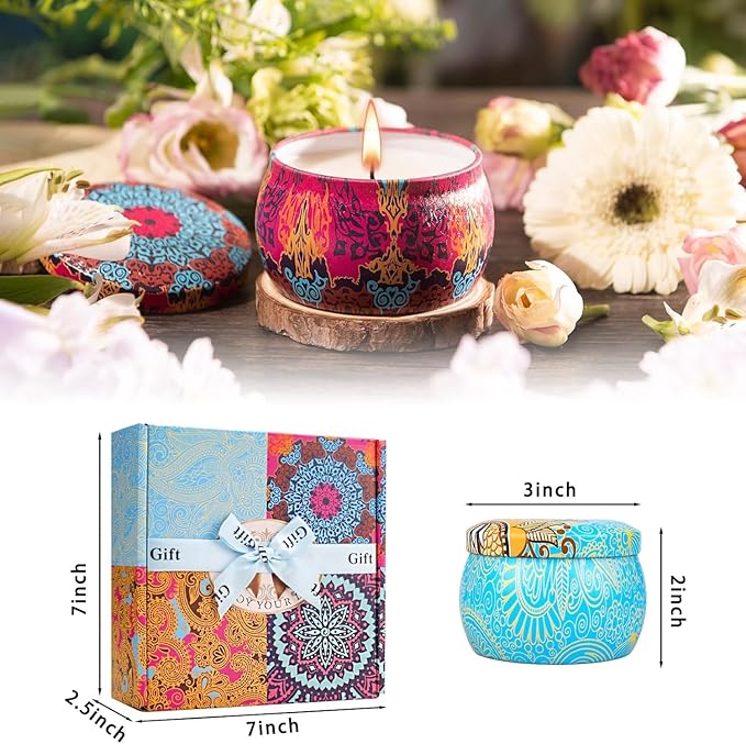Scented Candles Gifts Set, 4 Pack Aromatherapy Candles for Home Scented, Stress Relief Gifts for Women, 120 H Lasting Burn Natural Soy Wax Candle for Birthday Valentine Mother's Christmas Day