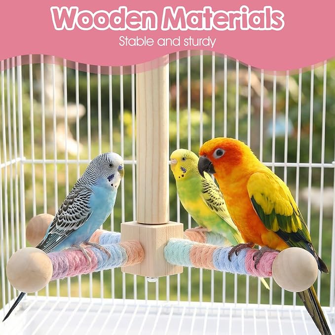 Bird Perch Stand with Chew Ball Toys Upgraded Parrot Perch Toy Rotating for Small & Medium Birds Wooden Stand Bird Cage Accessories for Parakeets Cockatiels Conures Finches Budgies