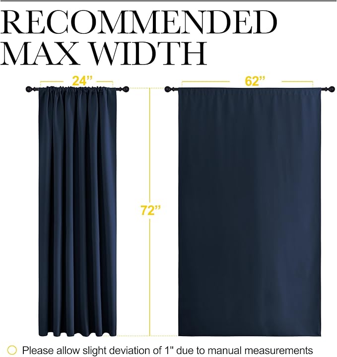 NICETOWN 2 Panels Blackout Curtains, Rod Pocket Window Curtains Room Darkning Drapes for Bedroom/Living Room, Thermal Insulated Solid Draperies for Home Office/Study, 62 by 72-Inch, Navy Blue