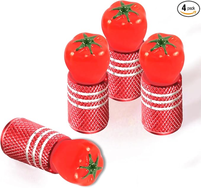 4Pack Tomato Tire Valve Stem Caps Cute 3D Resin Fruit Tire Air Caps | Cute Car Accessories Decor,Universal for Car,SUV,Bike,Motorcycle,Bicycle,Tomato Gifts for Women Men Tomatos lover