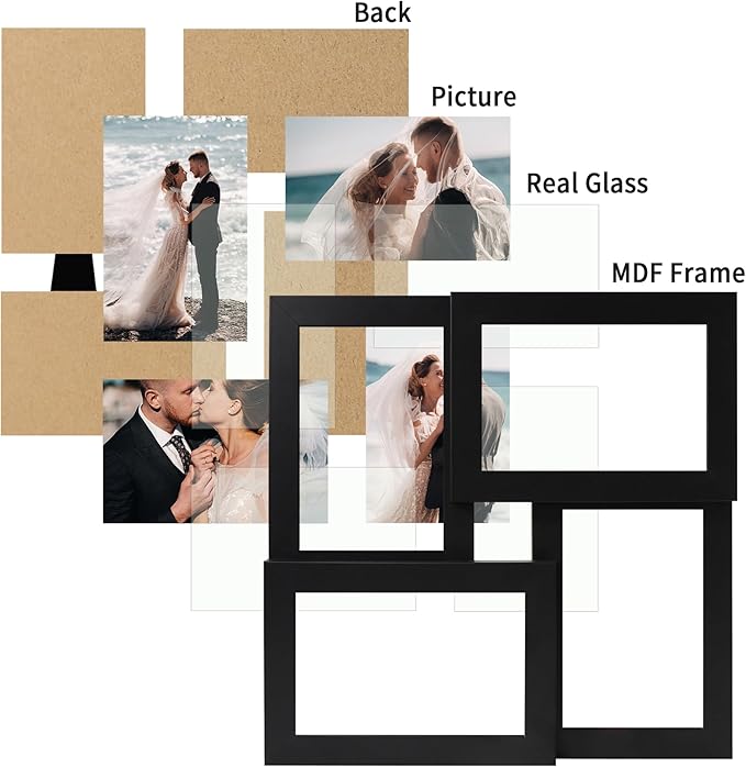 4x6 Collage Picture Frame,4 Photo Frame with Real Glass,Family Picture Frame Collage Wall Hanging or Tabletop Display,Black