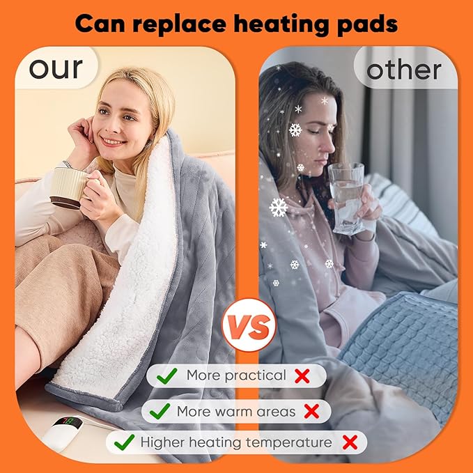 greenoak Heated Blanket Electric Twin 62"X84", Heating Blanket with 10 Heat Levels 1/2/4/6/8 Hours Auto-Off, Fleece Soft Christmas Blanket,Gifts for Grandma Seniors Mom,Misty Grey