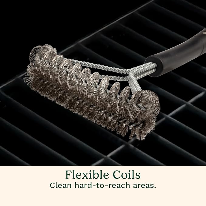 Cuisinart Coil and Brush with Angled Handle, 17” Dual Action Stainless Steel Grill Brush for Deep Cleaning All Grates, Comfortable Grip Grill Cleaner, Grill Accessory for BBQs, Cookouts & Tailgates
