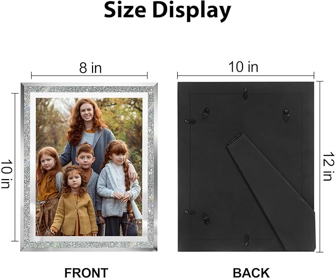 8x10 Picture Frames Silver - Set of 4, Sparkle Real Glass 8 by 10 Photo Frame Mirrored Edge Great Gift, for Tabletop Display, Wedding Birthday Christmas Day Gifts (8 x 10, Glitter Silver)