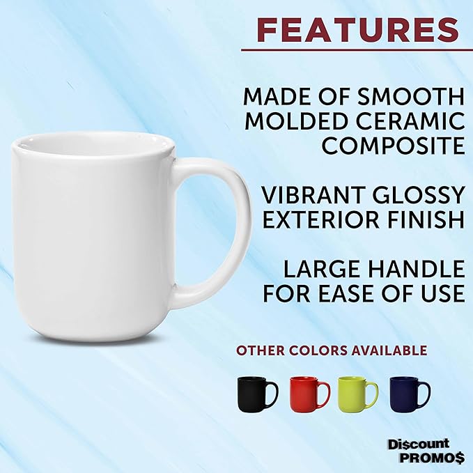 DISCOUNT PROMOS Vibrant Color Glossy Ceramic Mugs 16 oz. Set of 10, Bulk Pack - Perfect for Tea, Espresso, Cappuccino, Hot Cocoa - White