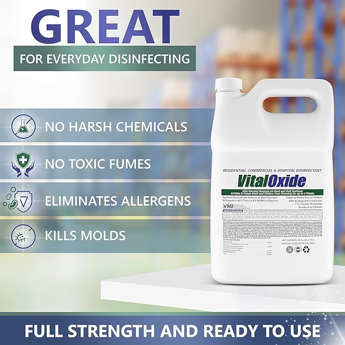 Vital Oxide Disinfectant, Deodorizer, Cleaner, Food-Contact Sanitizer, Virucide – (EPA registration #82972-1) – Kills Mold & Mildew, Eliminates Odors-2 Gallons