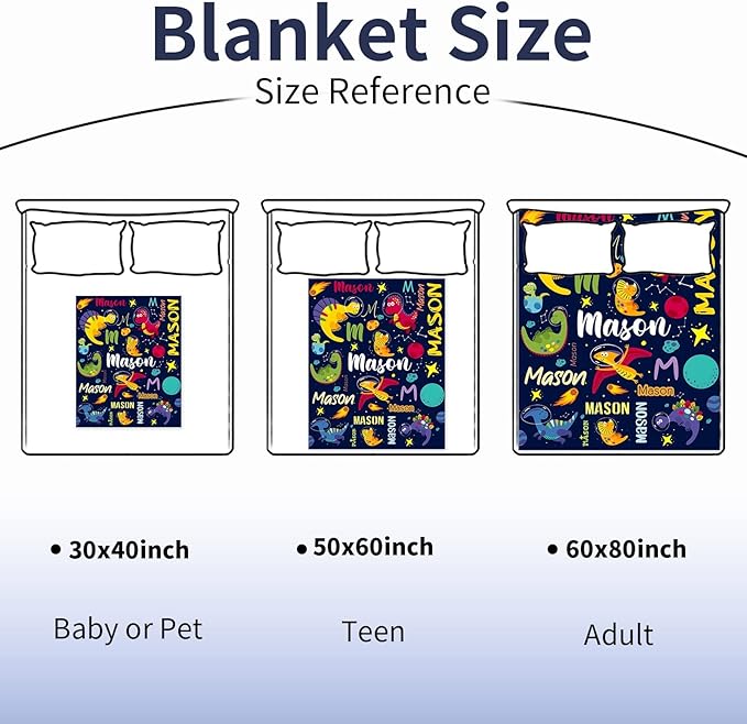 Personalized Dinosaur Blanket for Boys, Custom Name Blanket for Kids Dino Outspace, Soft Flannel Dinosaur Toddler Blanket Customized Gift for Birthday Christmas Baby Shower, Newborn Gift 60" X 80"