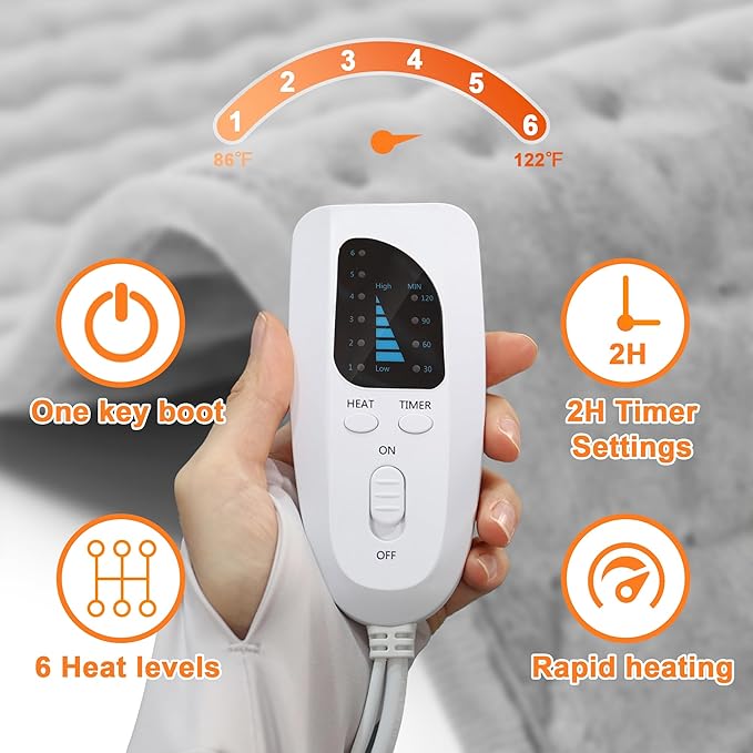 Deepsoon Heating Pad,Electric Heating Pads for Back,Neck,Abdomen,Moist Heating Pad for Shoulder,Knee,Arms,Legs,Dry/Moist Heat & Auto Shut Off,Christmas Gifts for Men and Women,Light Gray,33x17 Inch