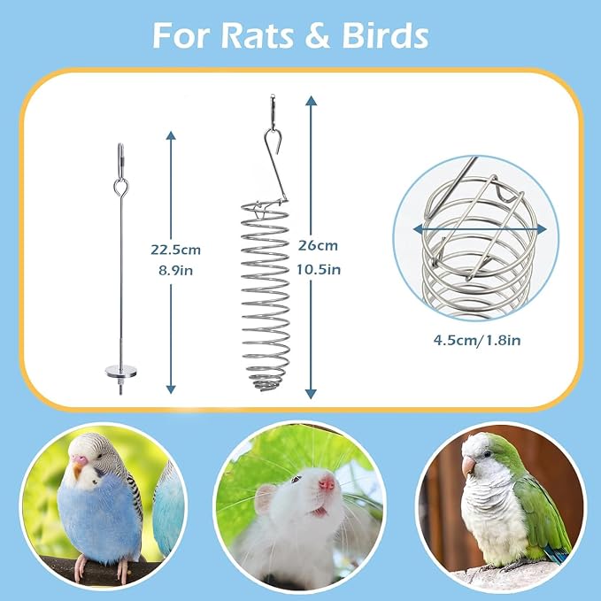 2Pcs Rat Enrichment Toys, 304 Stainless Steel Holder for Fruit Veggie | Fancy Mice Cage Puzzle Toy, Hanging Rodent Slow Feeder to Keep Pets Healthy, Bird Foraging Toy for Parakeet, Dishwasher Safe