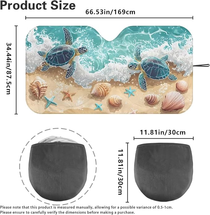 Sea Turtle Seashell Windshield Sun Shade Foldable Car Sun Shade Windshield for Front Window Block UV Rays Heat Protection Universal Fit for Most Cars SUV Keeps Your Vehicle Cool