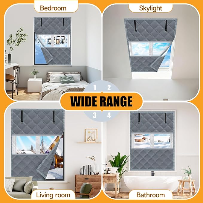 Winter Visible Insulated Window Curtain 39"x63", Oxford Cloth Thermal Insulated Window Cover with Buckles,Heavy Duty Window Insulation Kit Fits Windows up to 38"x62",Grey