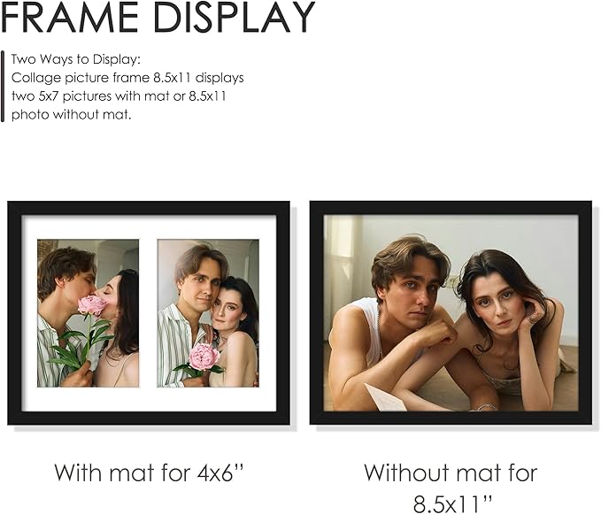8.5x11 Double 5x7 Picture Frame Double Picture Frame Displays Two 5x7 inch Photos Available Horizontal Wall Mounting Display and Vertical Black
