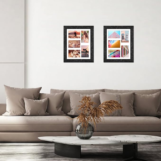 11x14 Picture Frame Display 5 opening 4X6 Picture Frame Collage,Multi Photo Frame with Mat,Plexiglass,Wall or Tabletop Decor,Black Wood Grain