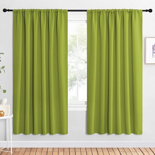 NICETOWN 2 Panels Blackout Curtains, Rod Pocket Window Curtains Room Darkning Drapes for Bedroom/Living Room, Thermal Insulated Solid Draperies for Home Office/Study, 62 by 72-Inch, Fresh Green