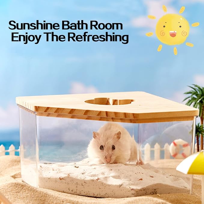 Hamster Sand Bath, Pentagon Acrylic Hamster Dig Box with Wood Cover, Sand Bath for Hamsters, Small Animals