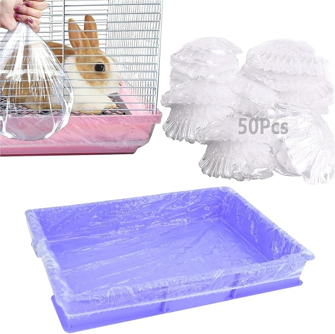 Tfwadmx 50PCS 27"x19" Disposable Rabbit Cage Liners,Guinea Pig Cage Liner | Clear Leak Proof Bunny litter box liners,Plastic Small Animal Universal Toilet Film Tray Covers for Hamster Ferret Bird Rat