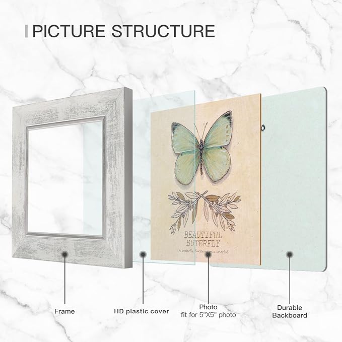 XUANLUO 5x5 Picture Frames Set of 4 Rustic Retro Photo Frame with HD Plastic Cover for Wall Mount and Tabletop Display Family Friends Wedding Gift