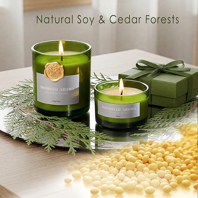 2 Pack Balsam & Cedar Scented Candles, Christmas Pine Scented Jar Candle Gift Set, Natural Soy Fir Cedar Candle for Home Scented, Winter Holiday Fragrance Candles Gift for Women,Men