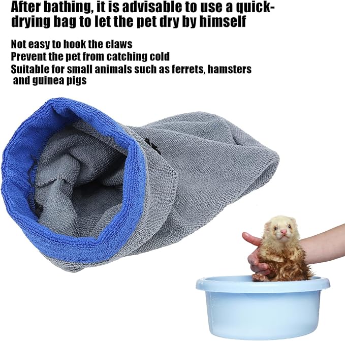 Ferret Bath Towel Bag Fast Drying Absorbent Bathrobe Adjustable Drawstring Bath Robe Small Animal Grooming Accessories for Rabbit Guinea Pig Hamster Cat (Grey)