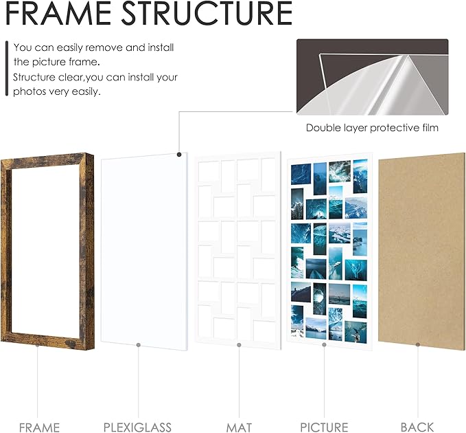 22x32 Collage Picture Frame 4x6 Picture Frames Collage Wall Decor Displays twenty four 4x6 inch Photos Available Horizontal Wall Mounting Display and Vertical Brown