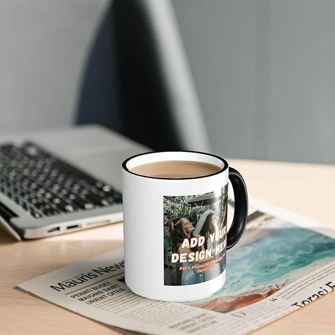 Custom Mugs and Coffee Cups Partial or Full Size Printed Creative Designs Customizable with Your Photos Images Text (Partial, Black)