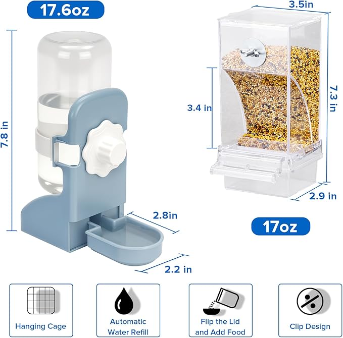 Lemtrflo No Mess Bird Feeder Water Dispenser Set, Automatic Bird Feeder | Parrot, Parakeet Cage Accessories