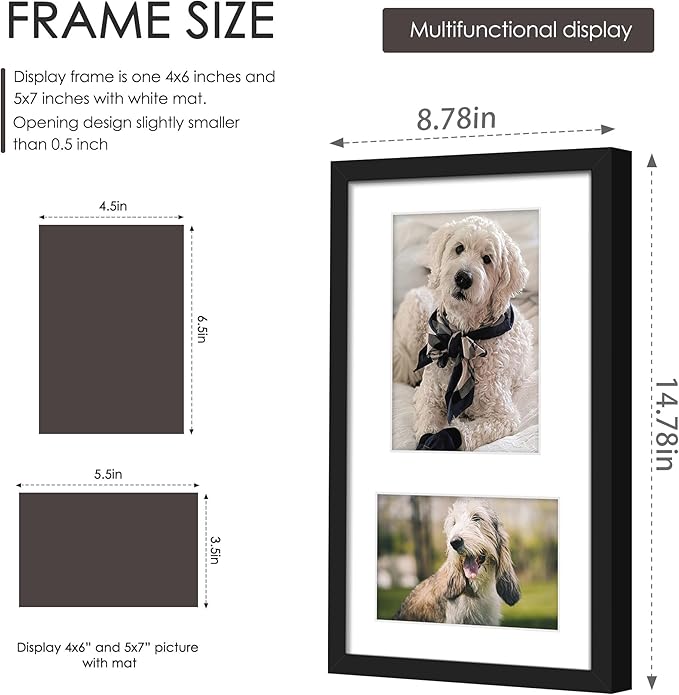8x14 Picture Frame Collage Display 4x6 and 5x7 Photos for Available Horizontal Wall Mounting Display and Vertical Black