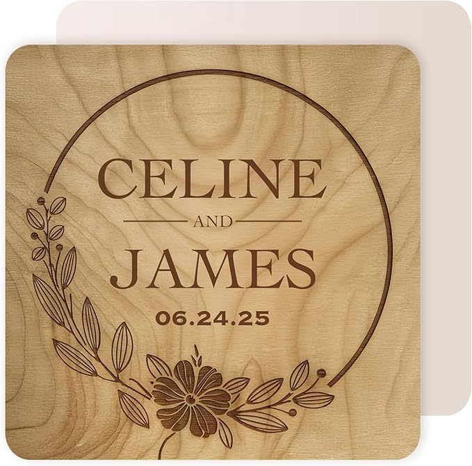 100 Pack Personalized Wedding Coasters, Custom Cardboard Coasters for Drinks with Photo Print and Text, Keepsake Wedding Favors and Gifts for Couples, 4x4 Square, Design 2