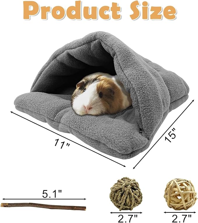 kathson Rabbit Cave Sleeping Bed Guinea Pig Hideout Cozy House Pet Soft Warm Fleece Winter Slipper Cushion Small Animal Nest Cage for Ferrets Squirrel Hamster Chinchilla Rat Hedgehog Bunny