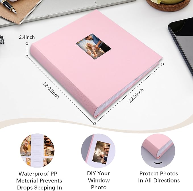 Photo Album 4x6 600 Photos with Writing Space Linen Cover with Front Window Picture Album, 600 Photos 4x6 Photo Album Book for Wedding Kids Travel Family Baby Pictures (Pink)