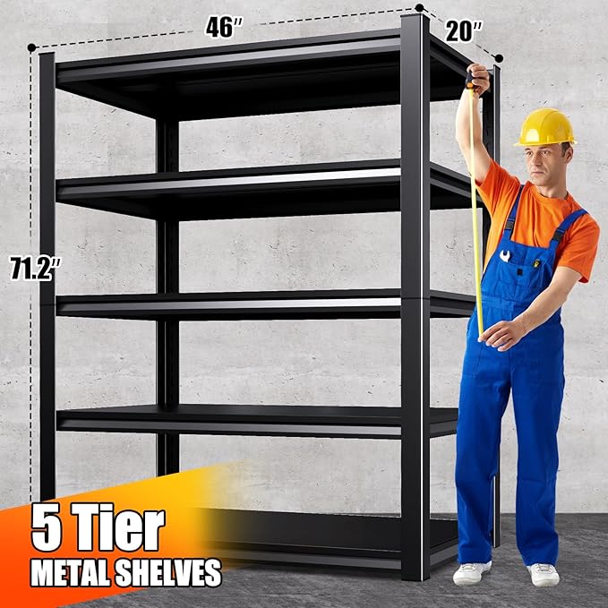 46''W Garage shelving,3000lbs AdjustableTall Heavy Duty Shelving,5T Garage Shelves ,Storage ShelvesUnit，Metal Standing Shelf Units， Utility Rack For Kitchen Warehouse Industrial Basement 71*46*20