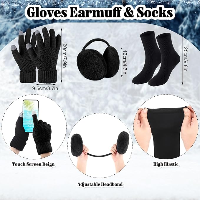 SATINIOR 5 Pcs Winter Satin Lined Hat Scarf Gloves Set Knit Pompom Beanie Warm Touchscreen Glove Earmuff Ear Warmer for Women