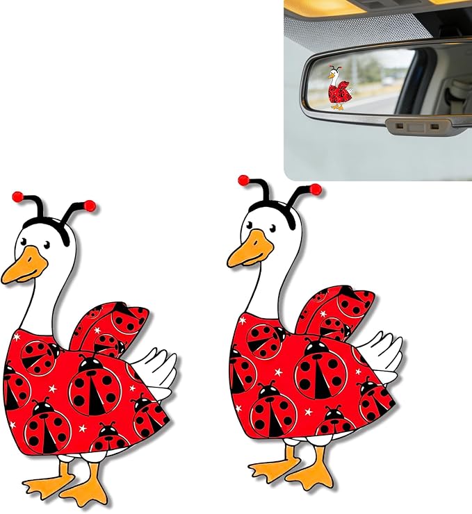 2Pcs Ladybug Goose Rearview Mirror Sticker Waterproof Vinyl Decal | Gooses Car Accessories, Cute "Moo-tivational" Auto Decals Decor, Ladybug Goose Gifts for Women Men Animal Lovers