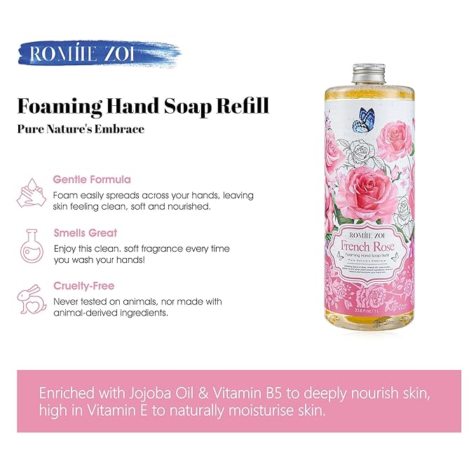 ROMIIE ZOI Foaming Hand Soap Refill, Rose, Gentle & Moisturizing Formula, 1 L/ 33.8 FL OZ