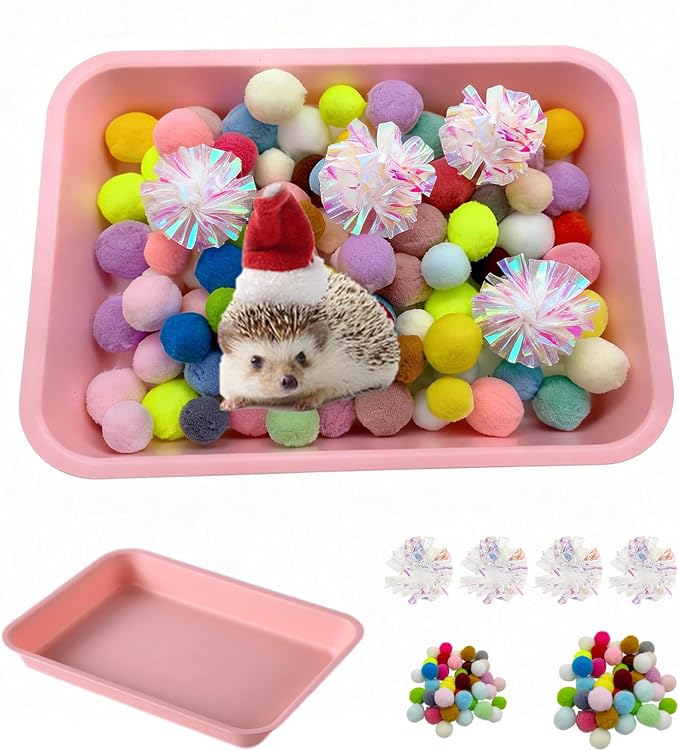 Hedgehog Dig Box Tray Set, Hedgehog Enrichment Toy for Cage Accessories, Fun Foraging & Digging Hedgehogs Toy for Hamster Guinea Pig Ferret (Pink)