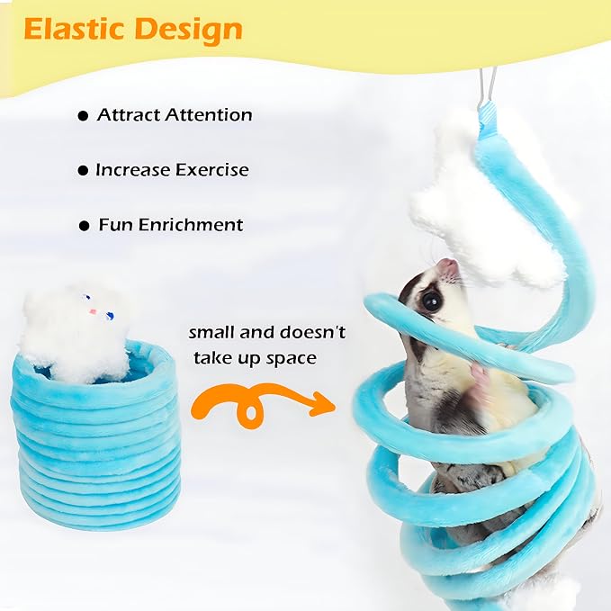 2Pcs Elastic Sugar Glider Climbing Rope Toys, Hanging Cage Accessory | Enrichment Toys Wrapped in Short Plush for Soft Touch & Spring Design Boost Climbing Fun & Build Small Pets’ Climb Strength