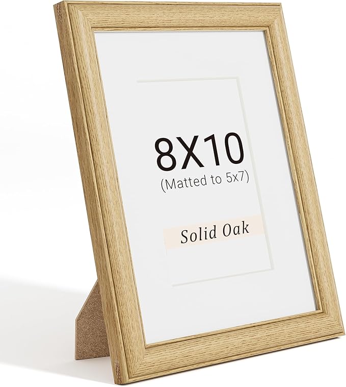 Natural Oak 8x10 Picture Frames Mat to 5x7 Picture Display,Original Wood Handcrafted Photo Frame,Wooden Frame 8x10 with Tempered Glass Graduation Family Wedding Pictures Tabletop & Wall Decor