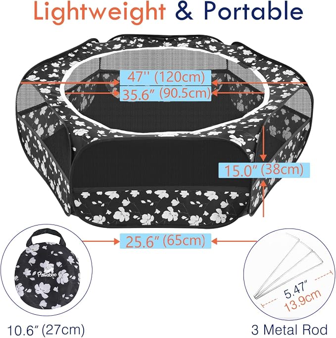 Pawaboo Small Animal Playpen with Zippered Cover, Magnolia | Portable pop-up pet tent for supervised rabbits, guinea pigs, chicks and kittens; water-resistant bottom and 3 metal rods