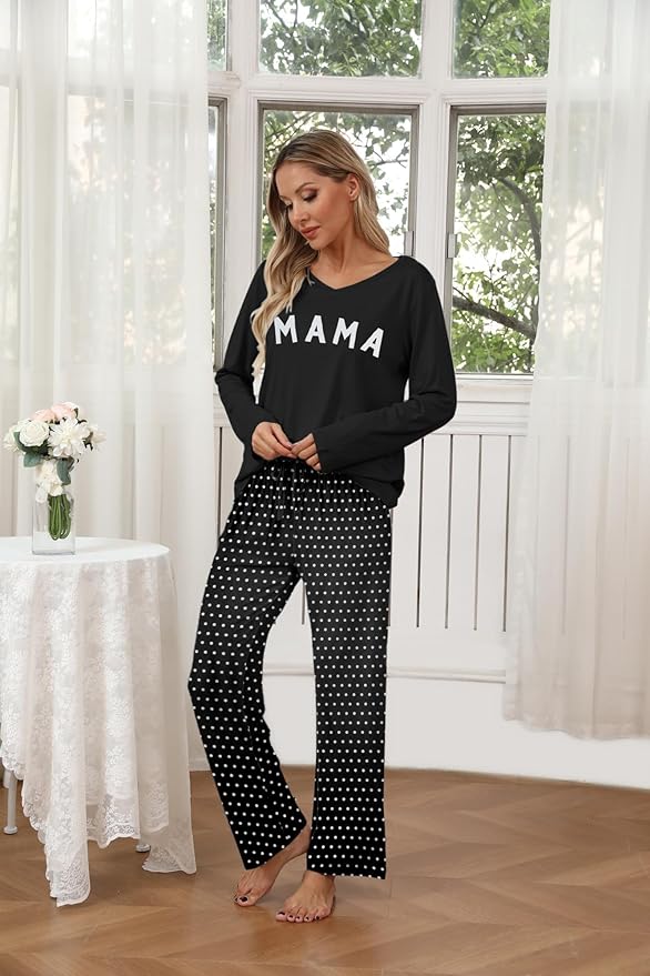 Ekouaer Womens 2 Pack Pajama Set Long Sleeve Pajamas Top and Pants V Neck Pjs Set Soft Loungewear with Pockets