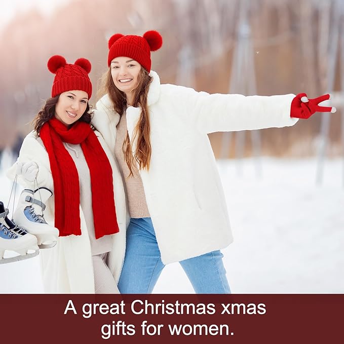 Geyoga 6 Pcs Winter Warm Fleece Knit Hat Long Scarf Touchscreen Gloves Ear Muffs Socks Sets, Winter Warm Gifts for Women