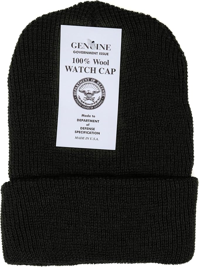 100% Wool Watch Cap – GI Warm Winter Beanie Cap for Cold Weather – Made in the USA Military Specifications.