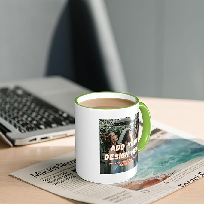 Custom Mugs and Coffee Cups Partial or Full Size Printed Creative Designs Customizable with Your Photos Images Text (Partial, Green)